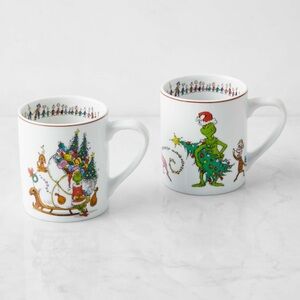 NEW Set of 2 Williams Sonoma 13 oz. Grinch Holiday Porcelain Mugs